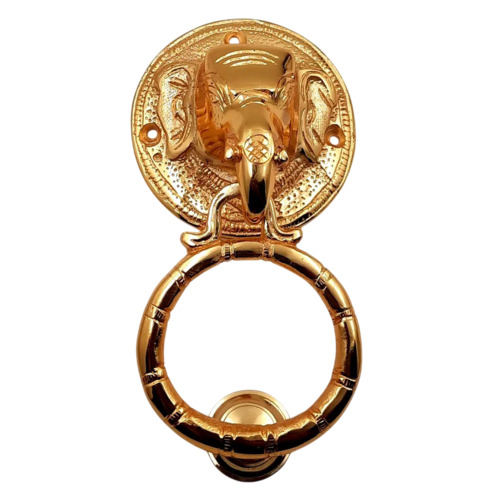 Golden Brass Door Knocker - Brass, Standard Size, Golden, Polished Finish | Anti Corrosion, Screw-In Installation