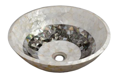 Inlay Wash Basin - Semi Precious Stone, Customized Size, Multiple Colors | Round Shape, Deck Mounted, Polished Surface, Washdown Flushing, Durable, Fine Finished Designer Pattern