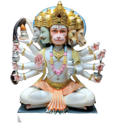 Marble Hanuman Statue - Durable Natural Marble, Smooth Polished Finish, Detailed Traditional Design