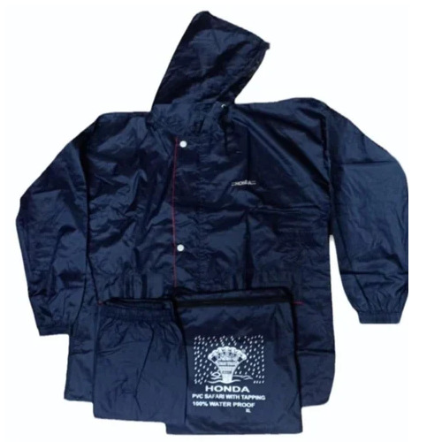 Men Honda Pvc Raincoat - PVC, XL, Navy Blue, Full Sleeves, Hooded | Waterproof, Zip & Button Closure, Coat, Pant, Bag Cover Set