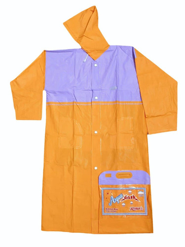 Orange Aqua Ryder XL PVC Raincoat - PVC, XL, Orange & Aqua, Waterproof, Skin Friendly, Durable, Casual Long Coat