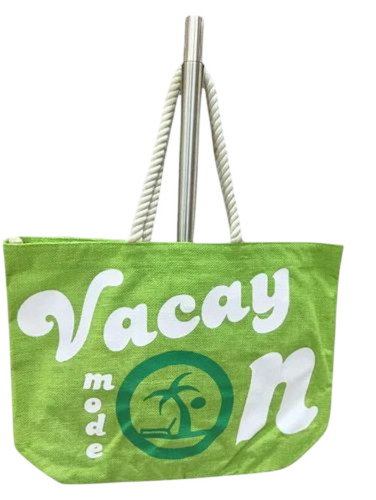 Printed Green Jute Shopping Bag
