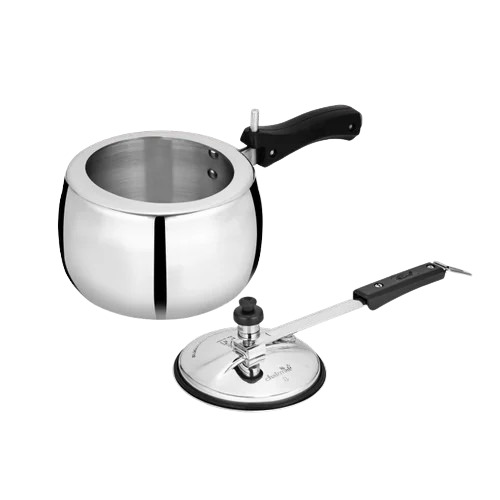 2 Litre Pressure Cooker - Aluminum, Round Shape, Plain Pattern | Durable, Leak Proof, Lightweight, Corrosion Resistant, Polished Finish