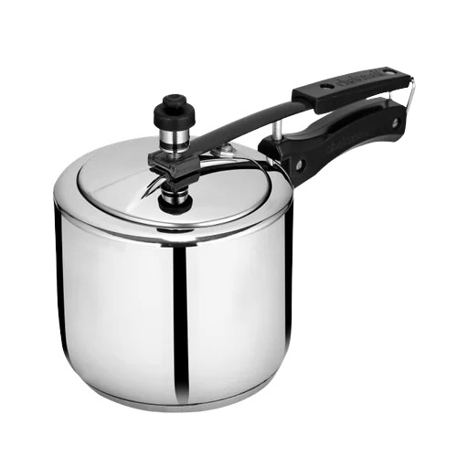 3 Litre Stainless Steel Pressure Cooker - Round Shape, Plain Pattern, Leak Proof, Lightweight, Durable