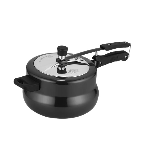 Black Color 5 Litre Pressure Cooker - Hard Anodized, Glossy Finish, Durable, Leak Proof, Light Weight