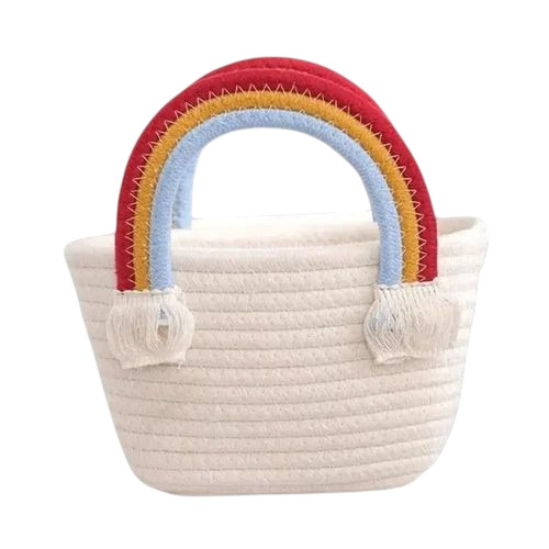 Cotton Rope Handbag With Rainbow Handles - Cotton Fabric, 10x12 Inch, Multicolor | Handheld Shoulder Bag, Durable, Fine Finished, Designer Pattern