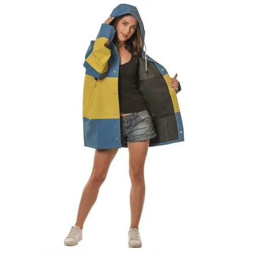 Designer Rain Jacket - Rubberized Fabric, Free Size, Multicolor | Full Sleeves, Foldable, All Season