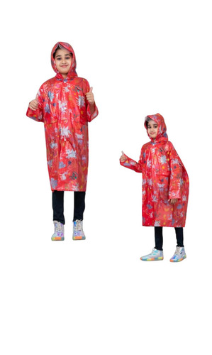 Freedom - Butterfly Pvc Kids Raincoat - PVC Material, Red, Full Sleeve Button Closure | Waterproof, Unisex, Printed Long Coat