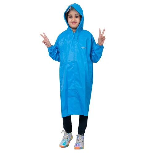 Freedom - Kiara Polyester Kids Raincoat, Optimum Grade Sky Blue Waterproof Long Coat with Zip and Adjustable Hood