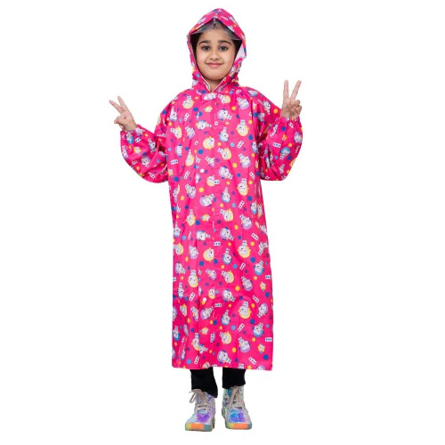 Freedom - Lily Nylon Kids Raincoat - Nylon, Pink, Waterproof | Full Sleeves, Zip Closure, Adjustable Hood