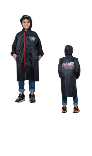Freedom - Roadster Polyester Kids Raincoat, Black Full Sleeve with Adjustable Hood, Reflective Stripes, Waterproof