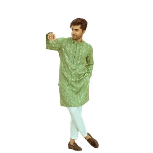 Green Men Cotton Kurta Pajama Set - Cotton, Long Sleeve, Green | Breathable, Anti Wrinkle, Comfortable Fit, Machine Washable
