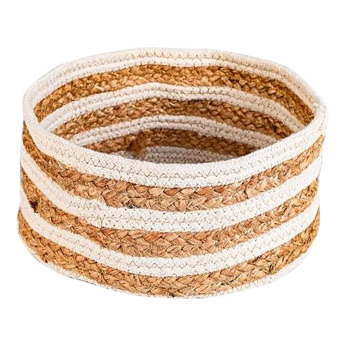 Jute Fruit Basket - Round 7 Inch, Multicolor | Durable, Fine Finished, Designer Pattern