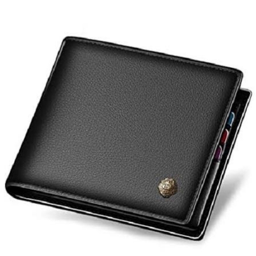 Men Black Leather Wallet - Leather, Standard Size, Black | Textured, Folded, Open Closure