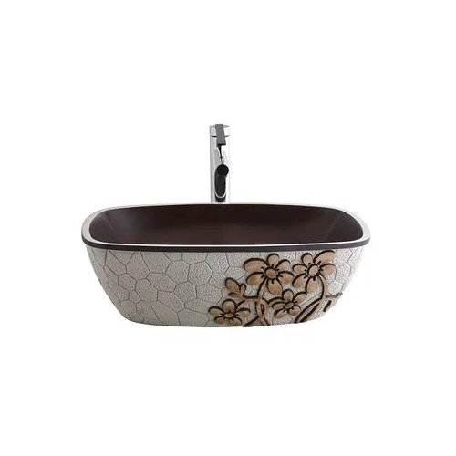 Printed Table Top Wash Basin - Ceramic, Wall Mounted, Crack Proof | Plain, Printed Patterns, Multi-Color