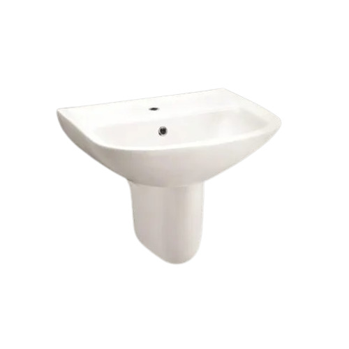 Sonet Ceramic Half Pedestal Wash Basin - Ceramic, White, Wall Mounted | Crack Proof, One Piece, Bathroom Use