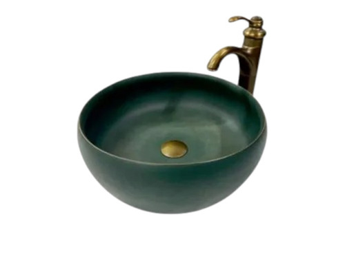Bathroom Table Top Wash Basin - Ceramic, Round, Black, Scratch Resistant | Crack Proof, One Piece, Table Top Mount