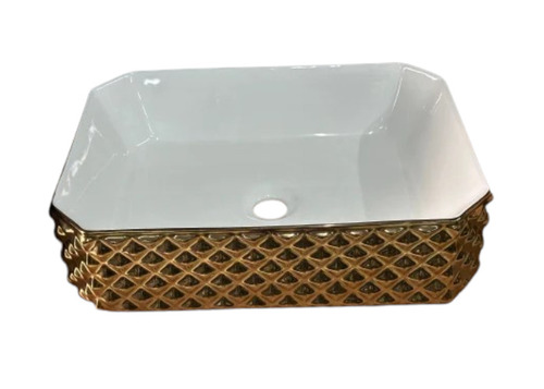 Designer Ceramic Table Top Wash Basin - Ceramic, Oval/Square/Rectangular, Golden White | Crack Proof, Glossy Finish