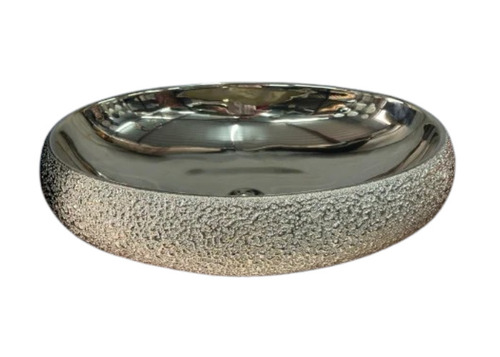 Grey Textured Ceramic Wash Basin - Ceramic, Oval/Square/Rectangular, Grey/Golden | Crack Proof, Bathroom Use