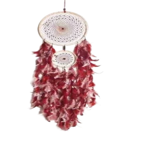 Home Decor Red Dream Catcher - Feather, 12 Inch, Multicolor | Handmade Round Design