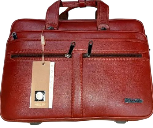 Polished Mens Pure Leather Bag - Leather, Red, Zipper Closure | Durable, Comfortable, Soft Texture, Water Resistant