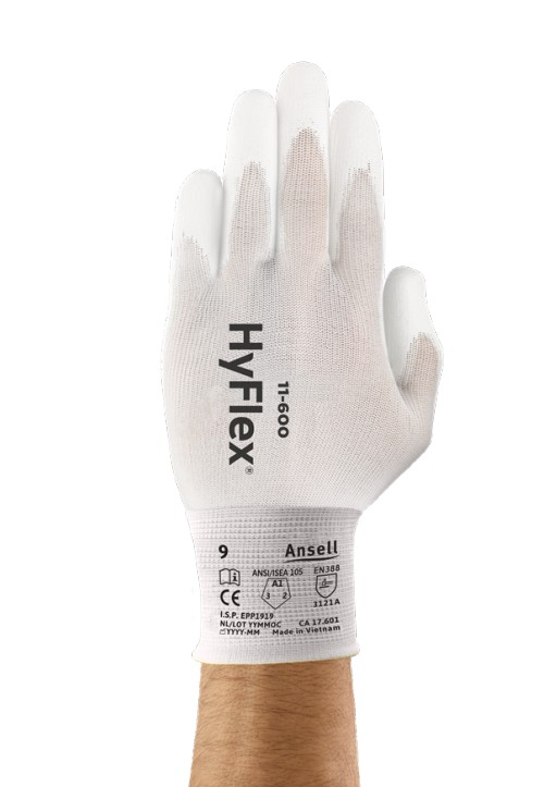 Ansell Hyflex 11-600 Precision Handling White Industrial Gloves - Material: Polyurethane