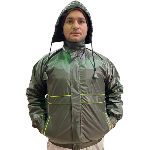 Duckback Rubber Rain Coats - Rubber Size L Full Sleeves Zip Closure | Waterproof Side Pockets Solid Pattern Men's