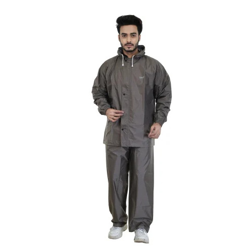 Men Brown Nylon Rainsuit - Nylon, XL, Brown | Foldable, Full Sleeve Jacket and Pant Set