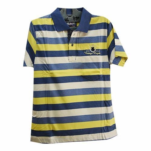 Men Cotton Collar T Shirts - V-Neck, Multi Color, Striped, Cotton, Short Sleeves | Lightweight, Soft, Breathable, Comfortable Fit