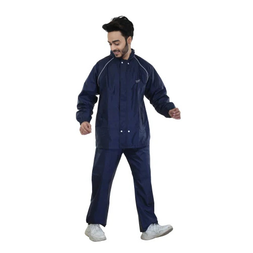 Men Navy Blue Full Sleeve Nylon Rainsuit