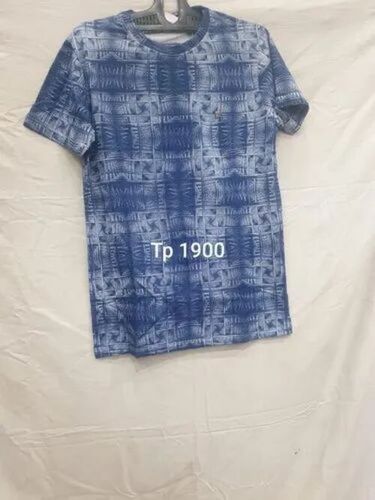 Men Round Neck Printed T Shirt - Hosiery Fabric, Various Sizes, Blue | Elegant Design, Quick Dry, Comfortable Fit