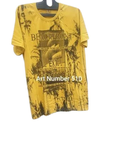 Men Round Neck Yellow Printed T Shirt