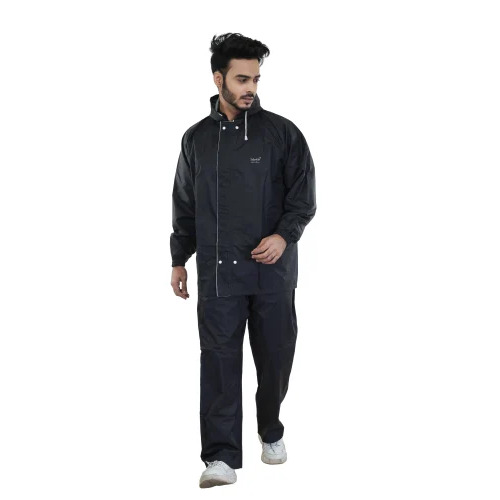 Mens Black Nylon Rainsuit - Nylon Fabric Full Sleeves Jacket & Pant Set | Foldable Durable All Season