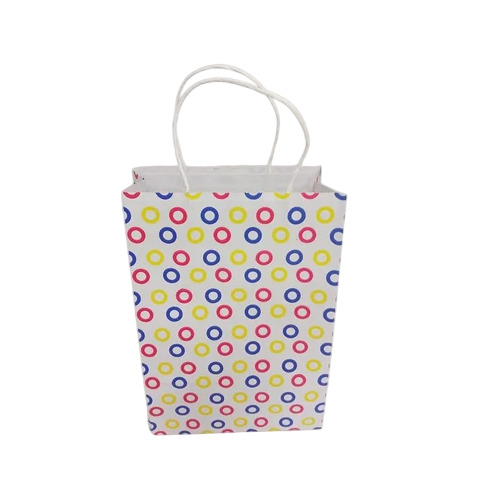 Multicolor Printed Eco Friendly Paper Bags - 8x10x3.5 Inch, Rope Handle, Biodegradable, Recyclable, Disposable