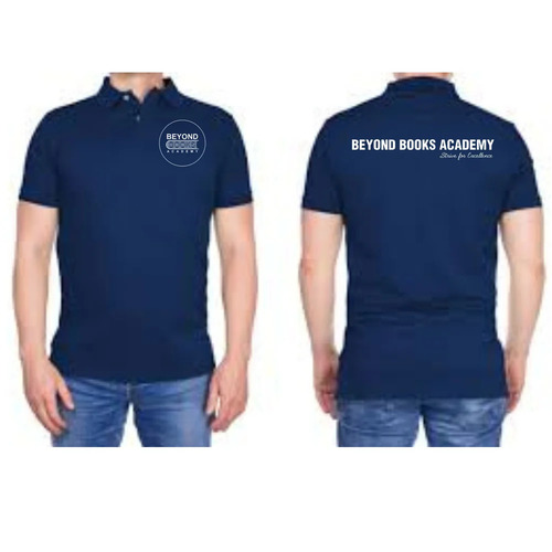 Polyester T Shirt - Polyester, XXL, Blue | Polo Collar, Printed, Half Sleeves, Regular Fit