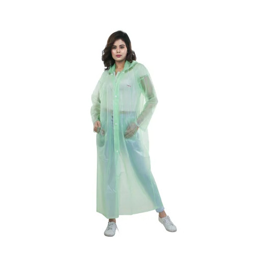 Pvc Crystal Ladies Raincoat - Pvc, XL, Lite Green | Waterproof, Transparent, Full Sleeves, Zip Closure