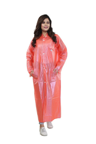 Pvc Fantasy Ladies Raincoat - Pvc, Xl, Orange | Waterproof, Full Sleeves, Zip Closure, Pockets, Casual Long Coat