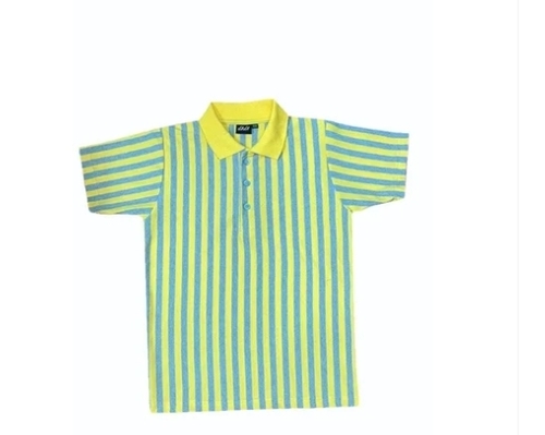 Yellow Linning Printed Cotton Boys T Shirt - Cotton, Yellow Green Stripes, Short Sleeves, Breathable Lightweight Fabric