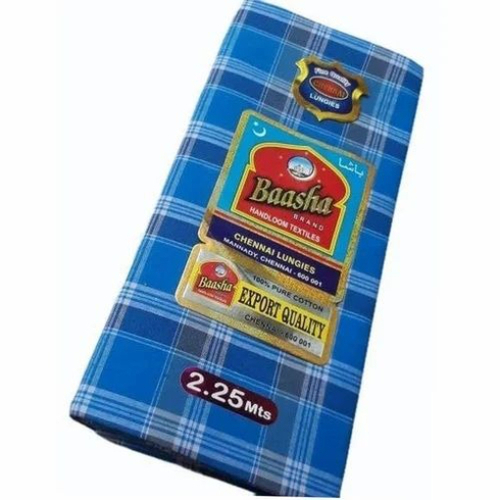 235 Gsm Cotton Lungi - Cotton, Standard Size, Blue | Checked Pattern, Quick Dry, Lightweight, Comfortable Regular Fit