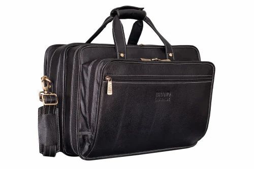 Black Leather Laptop Bag - Pure Leather, 24x14 Inch, Black | Zipper Closure, Water Resistant, Soft Texture, 30L Capacity