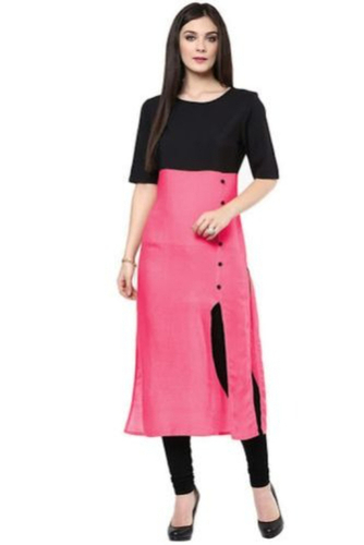 Cotton Kurtis - Cotton, S to XXXL, Black & Pink | Quick Dry, Lightweight, Machine Stitched, 3/4 Sleeve