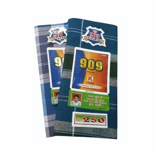 Handloom Cotton Lungi - Standard Size, Blue, 250 GSM | Quick Dry, Checked Pattern, Lightweight, Neatly Stitched