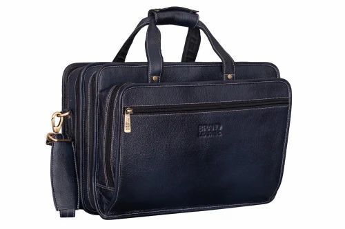 Leather Laptop Bag - Pure Leather, 24x14 Inch, Blue | Zipper Closure, Designer Pattern, Soft Texture, Water Resistant, 30L Capacity
