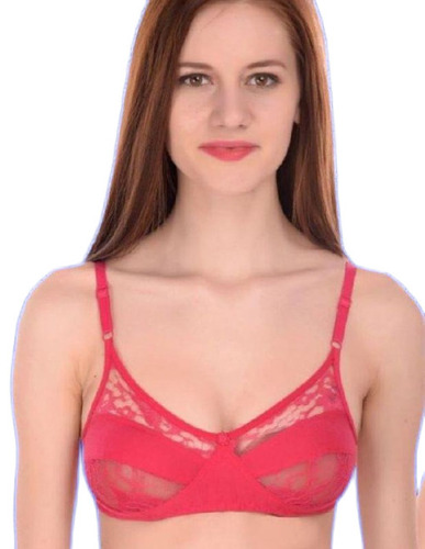 Net Bra - Net Material, Sizes 28B-46D, Red, Rear Hook-and-Eye Closure, Breathable, Flexible Elastic Straps