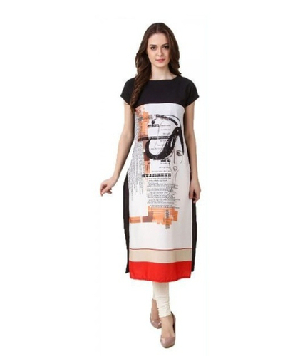Trendy Kurtis - Cotton, Size S-XXXL, Black & White, Quick Dry | Elegant Printed, Lightweight, 3-4th Sleeve, Neatly Stitched