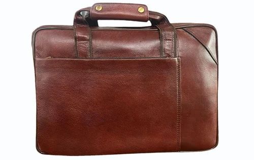 Brown Leather Laptop Bag - Pure Leather, Customized Size, Brown, Zipper Closure | Polished Finish, 2 Compartments, Durable Comfortable Design