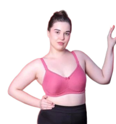 Ladies Plain Bra - Cotton, Sizes 28B-46D, Pink, Non-Padded, Back Hook Closure, Breathable, Skin-Friendly