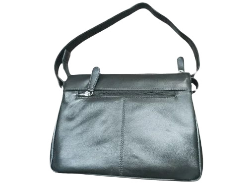 Leather Cross Body Bag - Pure Leather, Customized Size, Black, Zipper Closure | Polished Finish, 4 Compartments, Durable, Comfortable