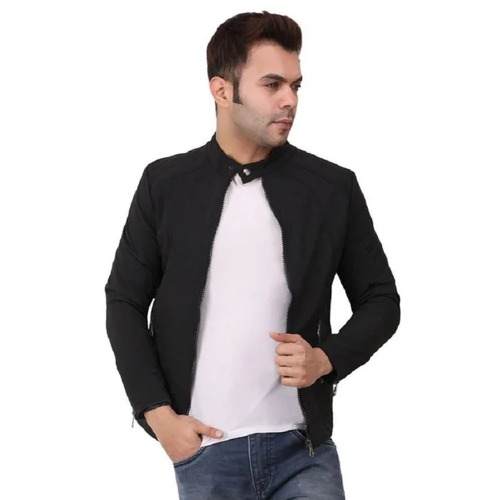 Men Nylon Jacket - Nylon Tafetta, Large, Black | Breathable, Fleece Lining, Double Pockets, Full Sleeves, Zip Closure