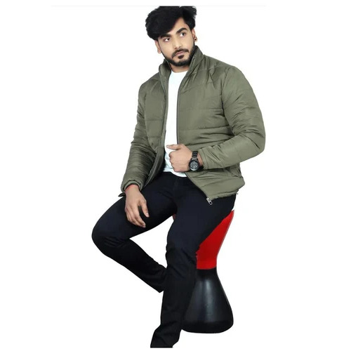 Men Olive Green Polyester Puffer Jacket